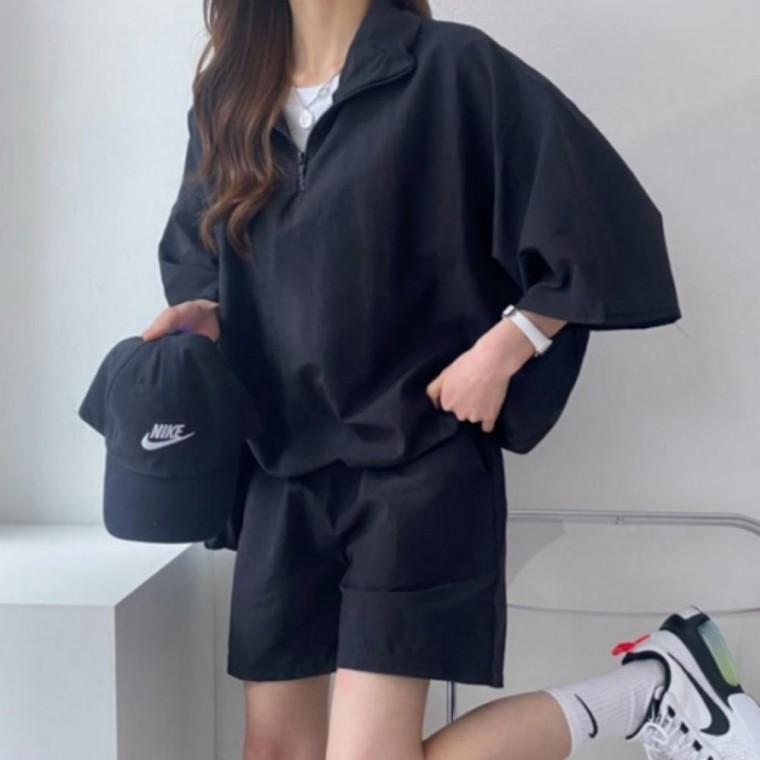 남녀공용 여름 데일리 아노락 트레이닝 반팔 반바지 세트