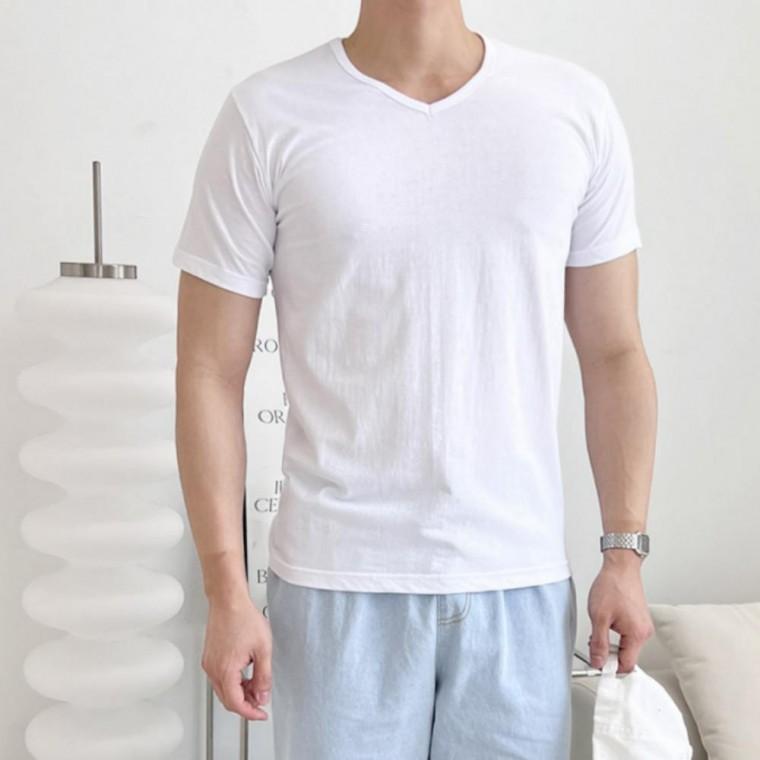남자 무지 기본 브이넥 반팔티 면티 반팔 티셔츠