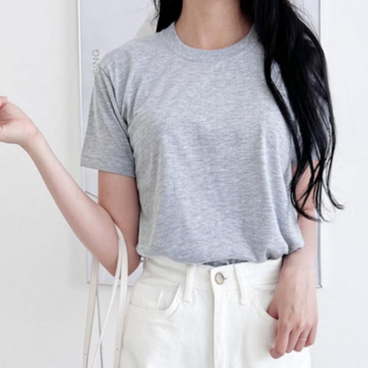 여성 기본 무지 라운드 반팔 면 레이어드 티 셔츠 빅사이즈