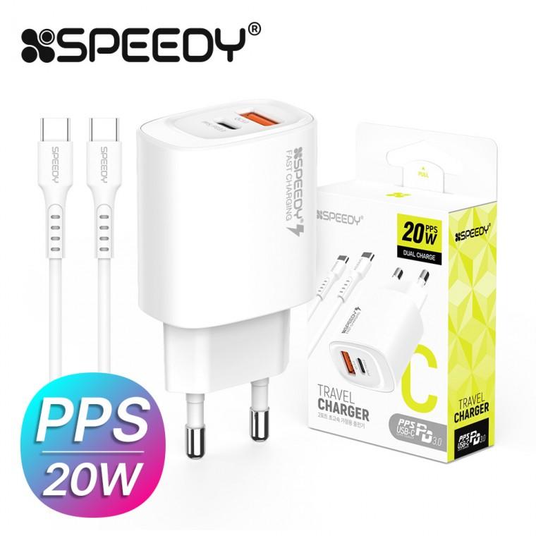 스피디 PD 20W 2포트충전기 (CtoC 케이블 포함) (PD충전기 C타입충전기 휴대폰충전기 핸드폰충전기 1구충전