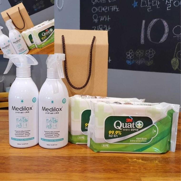 위생지킴이선물세트6 3M쿼트플러스티슈+메디록스소독제500ml 세정용액 500ml가정위생청소