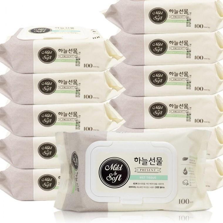 물티슈 캡형 100매 12개 휴대형 유아 아기용 찌든때 청소용