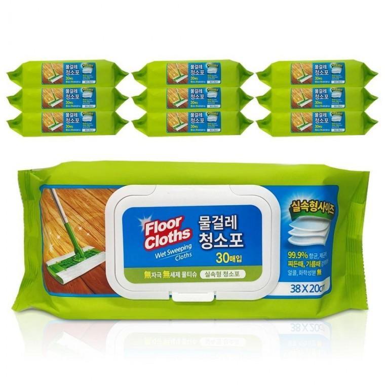 대형 30매 10팩 물걸레 청소포 밀대패드 무형광 다용도