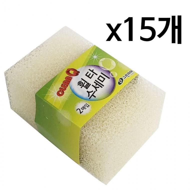 스펀지 주방 수세미 2p x15개 설거지 청소 스폰지 망사