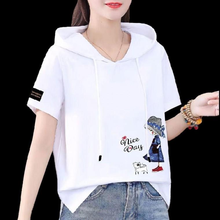 애니레터 후드 반팔티 프린팅 여름 티셔츠 여름 여자 티 프린팅 티셔츠 여성 후드 예쁜 반팔