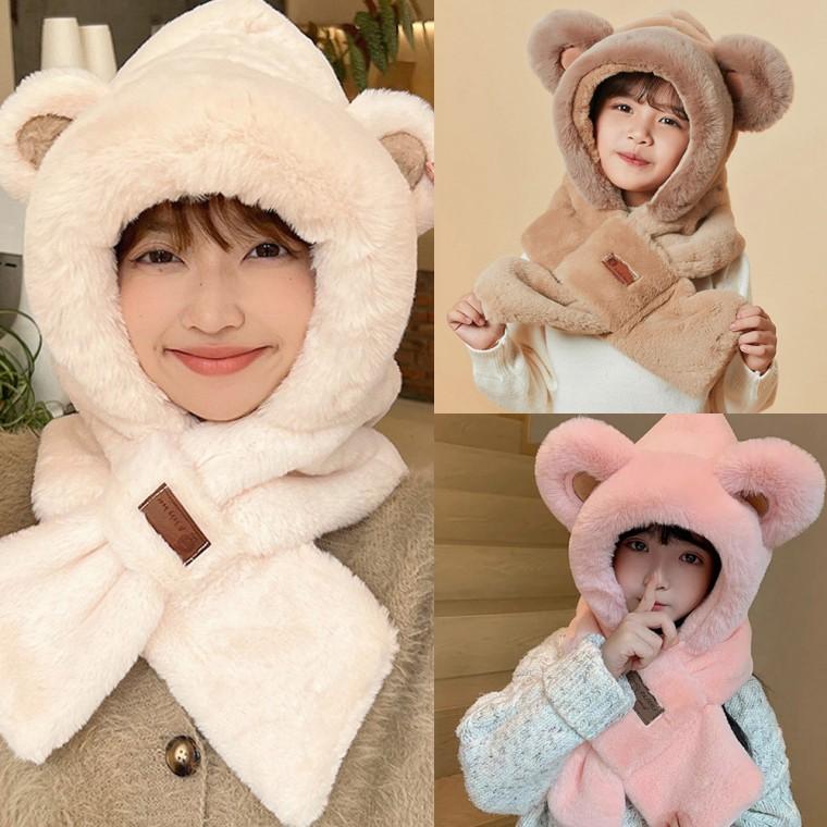 [엠에스]23022 러블리 곰 모자목도리/일체형/후드모자/넥워머/귀도리/올인원/곰돌이 목도리