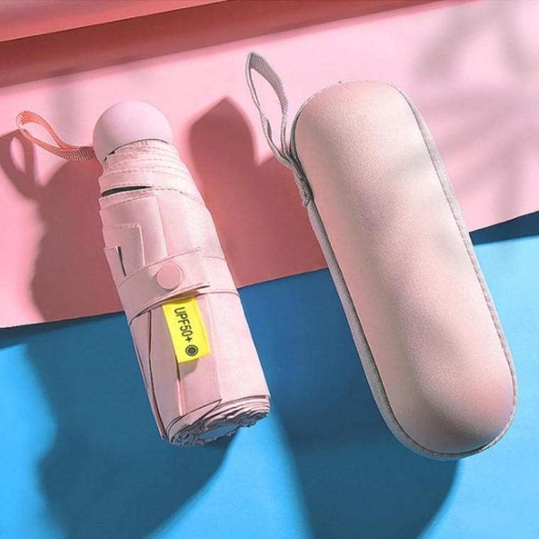 UV차단 5단 우산 암막 양산 캡슐 핑크 포켓 케이스 미니