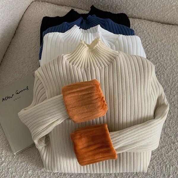 여성 데일리 따뜻 기모 스웨터 골지 목폴라티 LK-T007