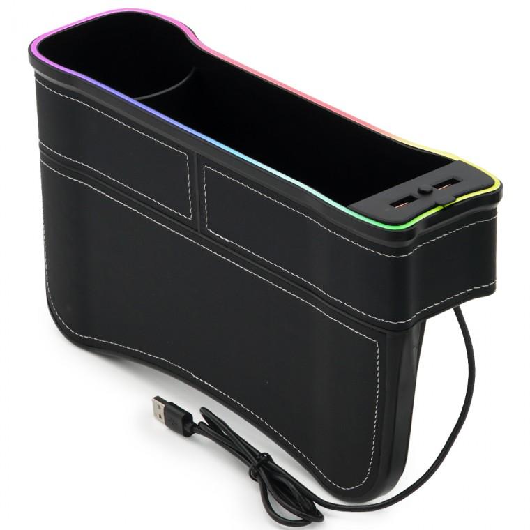 차량용 멀티 사이드포켓 컵홀더 틈새 수납함 무드등 QC3.0 USB 충전기 C80 보조석
