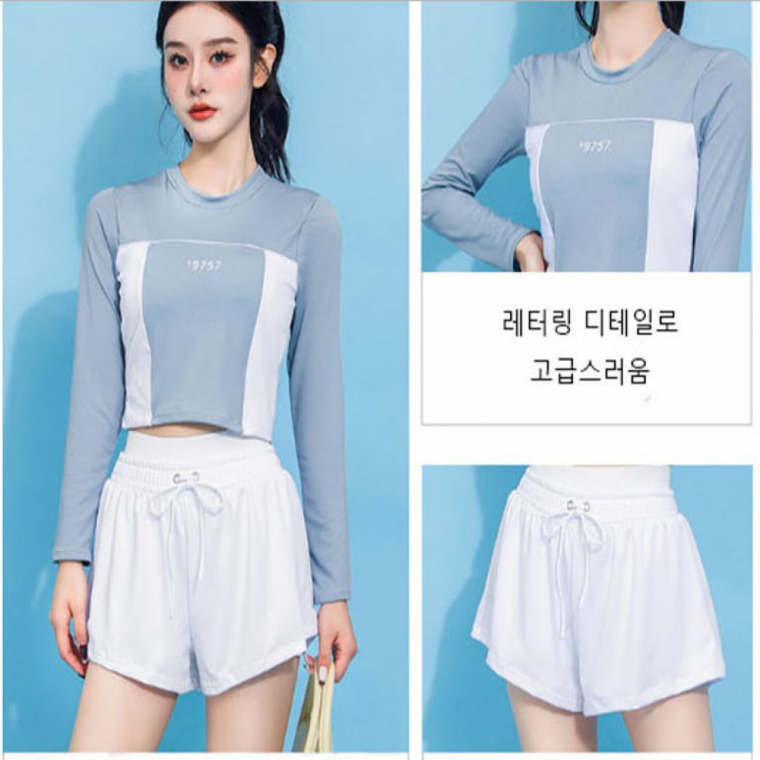여성수영복 하이 웨이스트 밴딩 스포티 래쉬가드 수영복 모노키니 워터파크 휴양지 해변