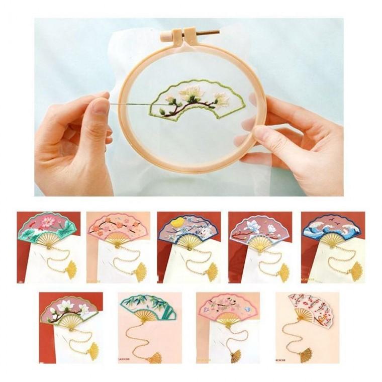 자수 부채 책갈피 선물 키트 재료 수작업 초보자 DIY 취미