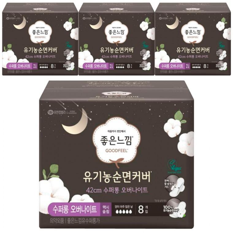 좋은느낌 유기농순면 42cm 수퍼롱 오버나이트 8입 x 4팩