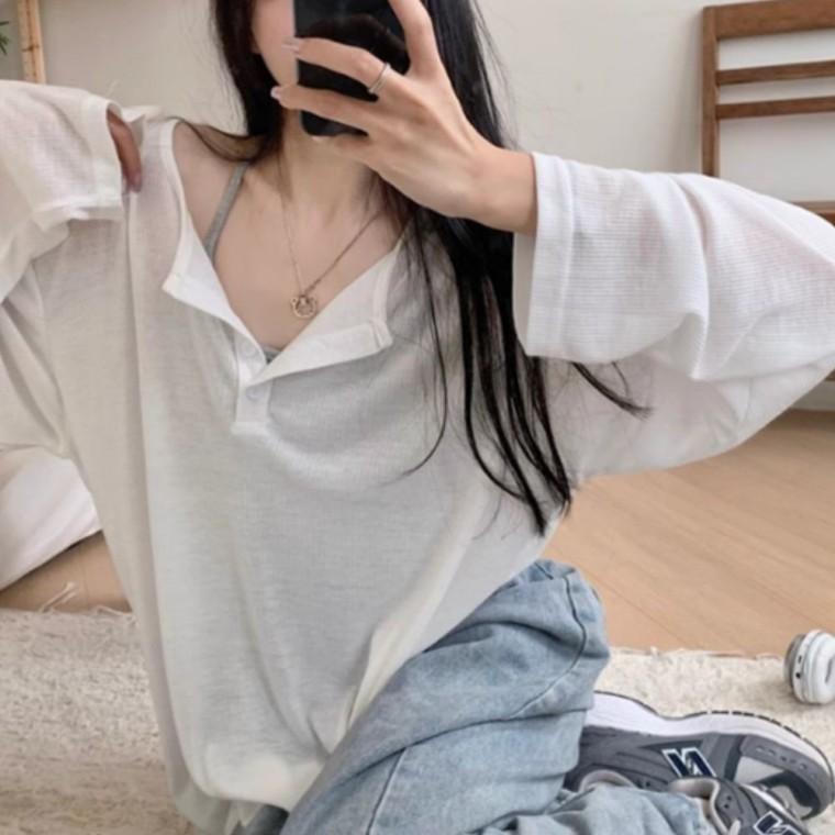 소프트 헨리넥 버튼 긴팔 티셔츠