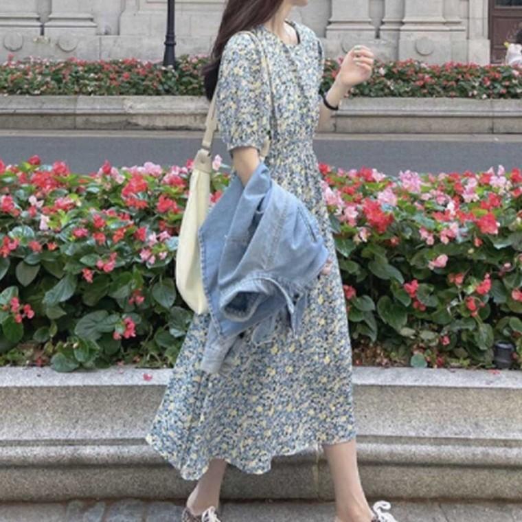 쉬폰 원피스 여름 하객룩 코디 시원한 플라워 드레스