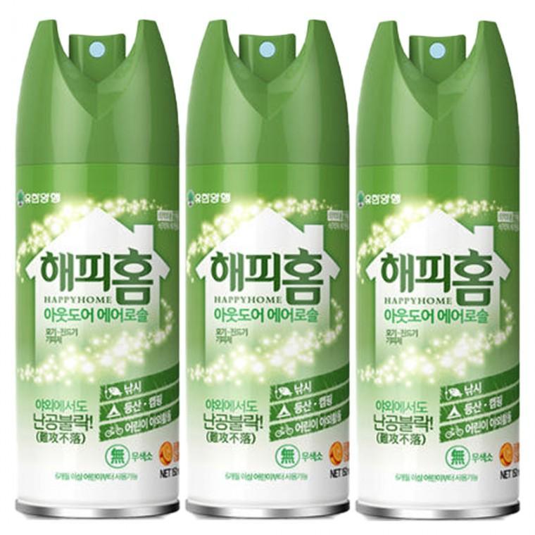 해피홈 아웃도어 에어로솔 모기 진드기 기피제 150mlx3개