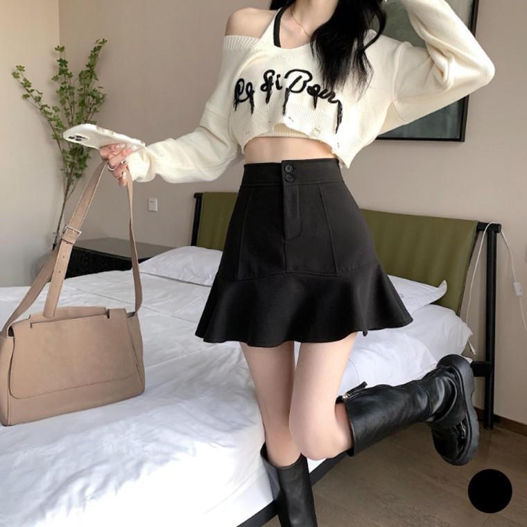 치마 여자치마 투단추 물결라인 속바지 스커트 URD-338