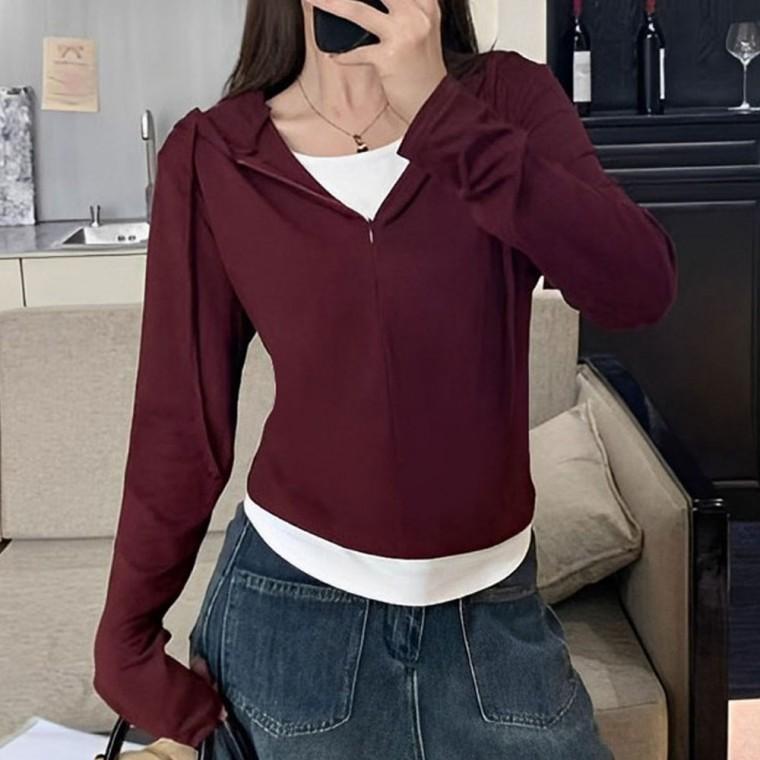 여성맨투맨티셔츠 여성긴팔티 페이크 이너 후드 티셔츠 RNR-0011