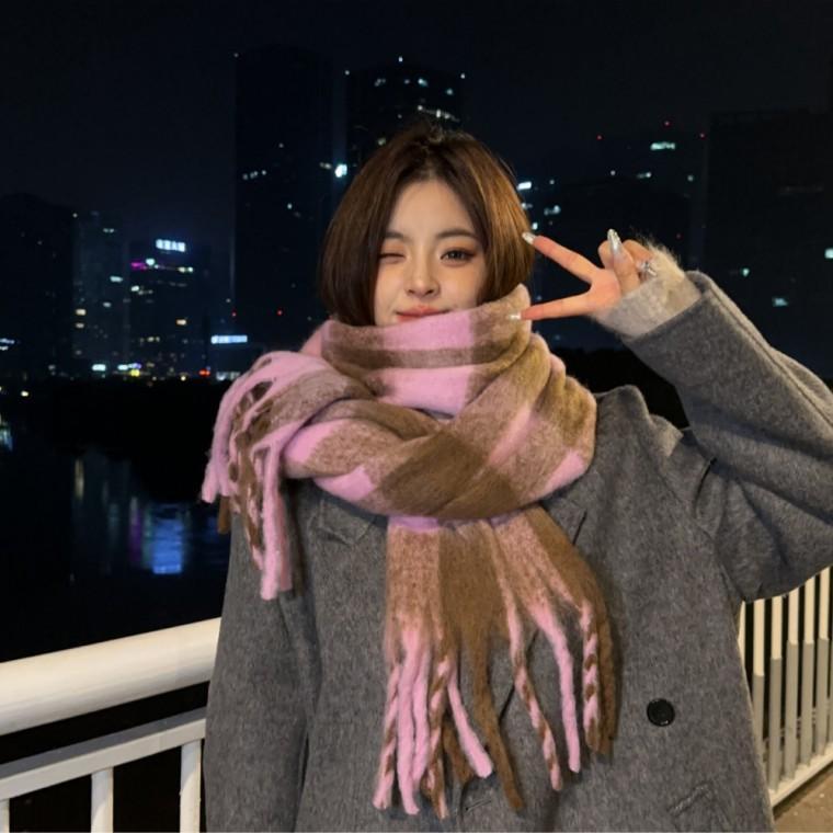목도리뜨개질 캐시미어목도리 포근한 체크머플러목도리 UC-0159