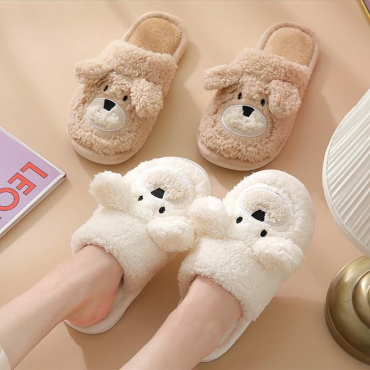 부드러운 곰돌이 털실내화 따뜻한 겨울 슬리퍼