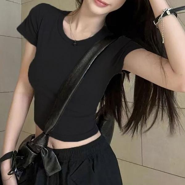 NF-97 기본 무지 라운드 캡소매 크롭티셔츠