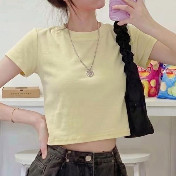 C-1008576 데일리 베이직 스판 크롭 반팔티 라운드넥