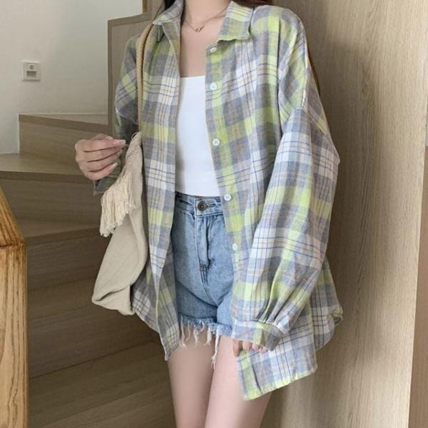 파스텔 오버핏 체크 셔츠