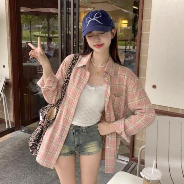 루즈핏 얇은 체크 셔츠