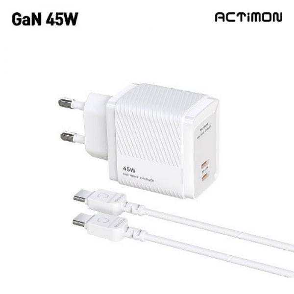 [액티몬] GaN PPS PD 45W 초고속 C타입 2포트 가정용 충전기 M-PD45W-CC-T2