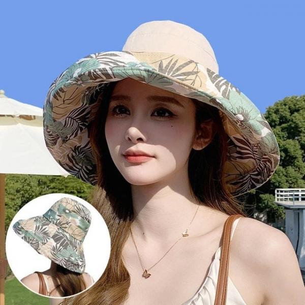 양면 트로피컬 버킷햇 여성 와이드챙 리버서블 썸머햇