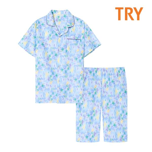 TRY 남성 45수 레이온 냉감 반팔잠옷 커플 파자마세트
