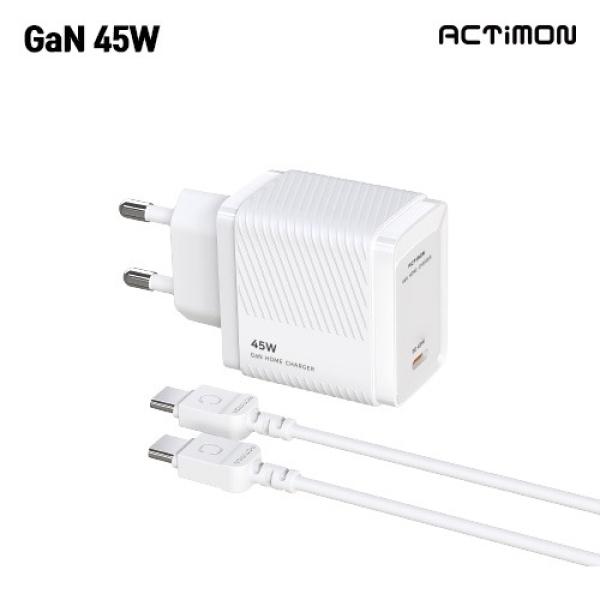 가정용 충전기 액티몬 가정용 GaN PD 45W C포트 충전기 CtoC 1.2M 케이블 포함 M-PD45W-T2-CTC