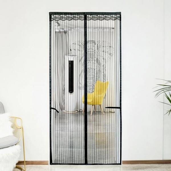 스트라이프 자동 자석 방충망 방문 현관문 100x200cm 블랙