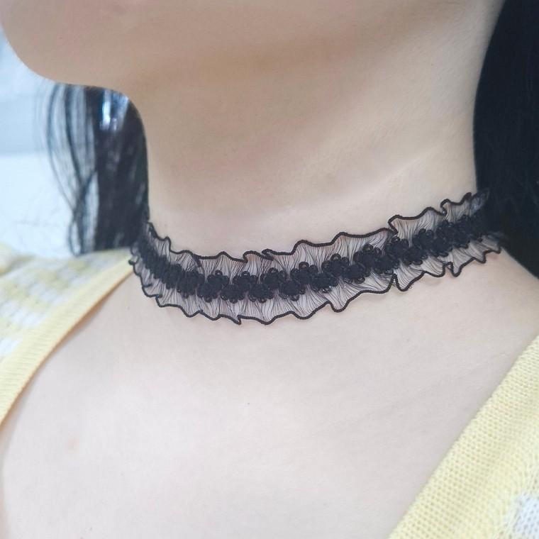 레이스 프릴 블랙초커 레이어드 목걸이 악세서리