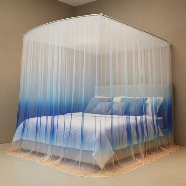 블루 그라데이션 U자형 침대 모기장 120x200cm 설치형 텐트