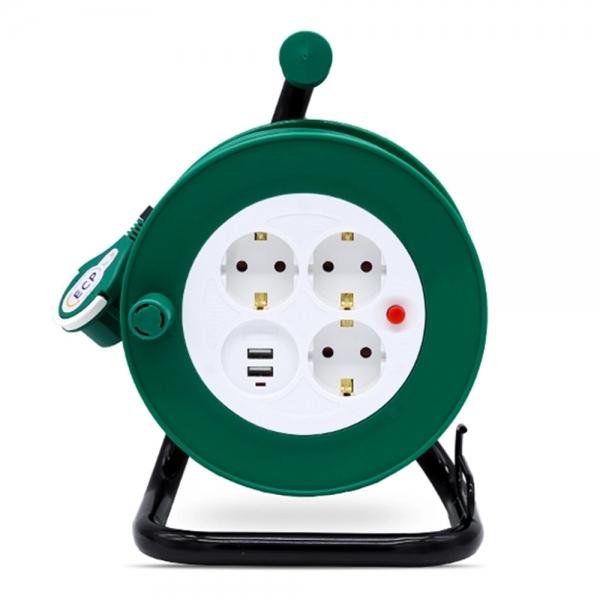 러그박스 노출형 손잡이 멀티탭 릴선 3구 USB 2포트 15M 1.5SQ (그린) 이지콕