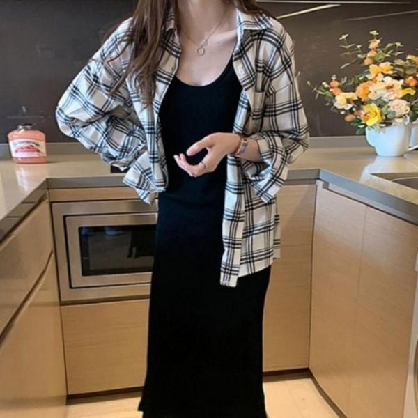 good 여성블라우스 체크 카라셔츠 체크남방