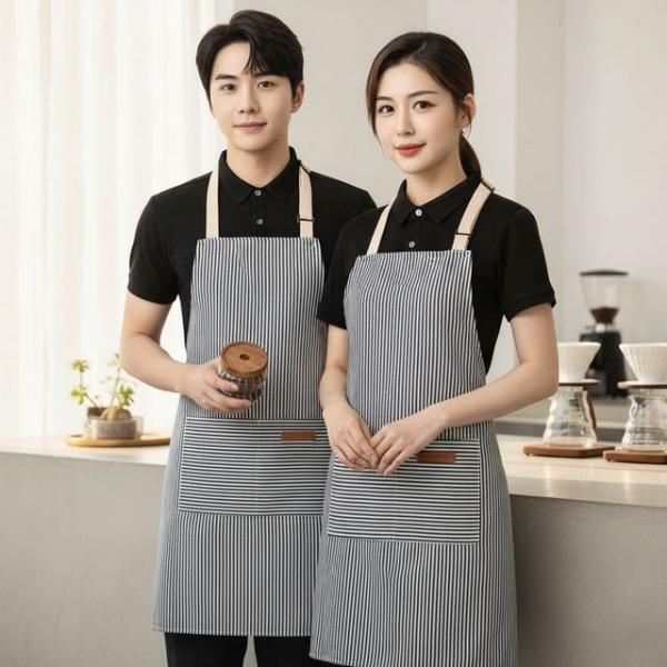 내구성 좋은 면 캔버스 스트라이프 에이프런 바리스타 카페 작업용 앞치마