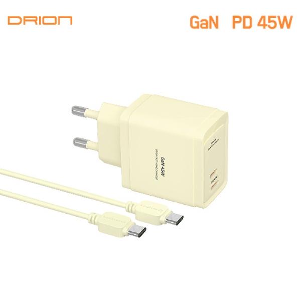 [드리온] 가정용 GaN PD 45W C+C 2포트 충전기 (CtoC 1.5M 케이블 포함) (D-PD45W-CC-T2-CTC)