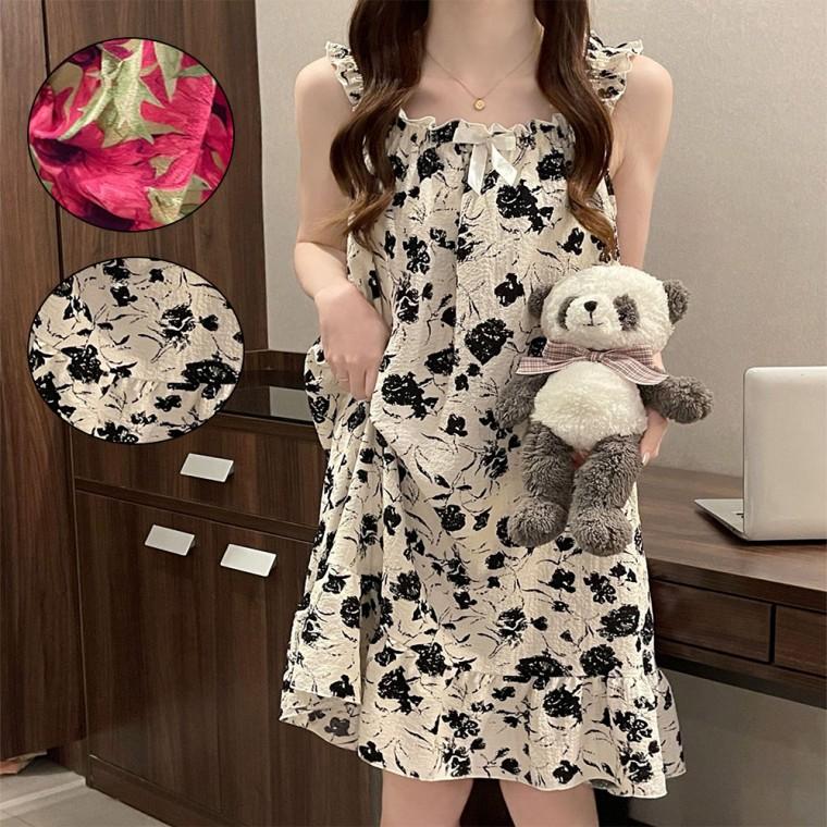 플라워 골프가운 샤워가운 면잠옷 원피스 가슴패드내장형