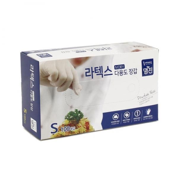 명진 라텍스 장갑 S 100매입 / 24*16cm