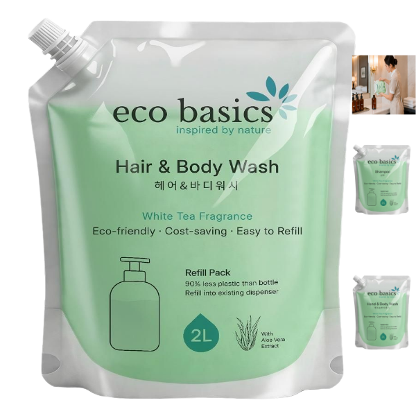 eco basics 에코베이직스 대용량 욕실어메니티 모음 2000ml  6개입 1박스 업소용 샴푸 핸드워시 바디워시 2in1 리필 모텔 펜션