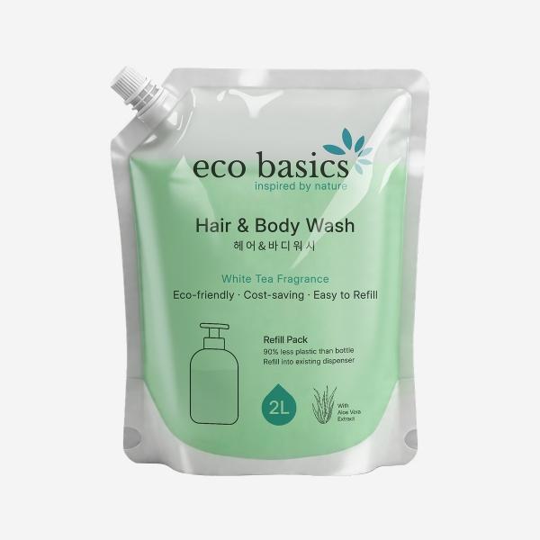 eco basics 에코베이직스 대용량 헤어&바디워시2000ml 대용량 샴푸 바디워시 2in1호텔 욕실 어메니티 업소용 리필 모텔 펜션