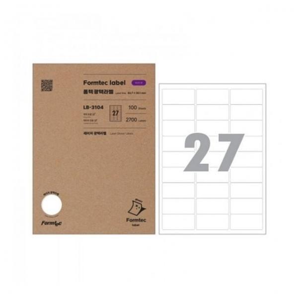 폼텍 라벨지 LB-3104 광택 27칸 100入 62.7x30.1 (1개입)