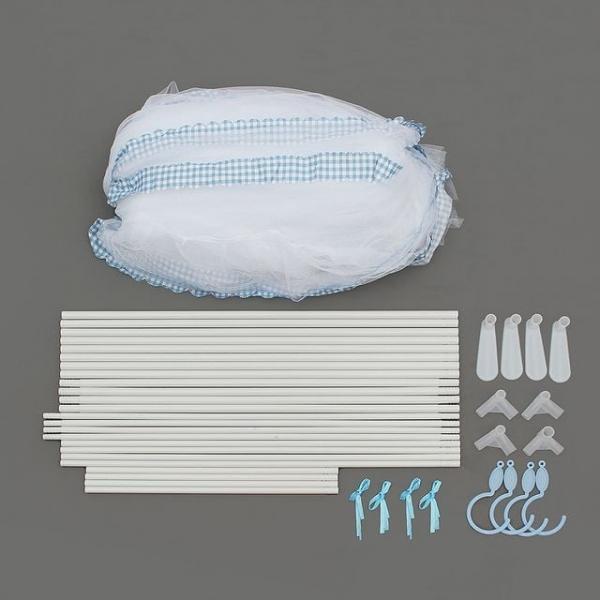 체크 커튼형 침대모기장 150x200cm 블루