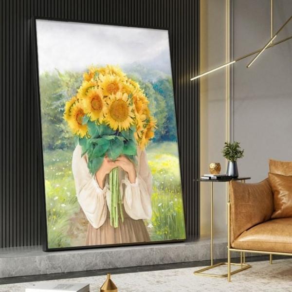 해바라기를 든 소녀 그림액자 80x120cm