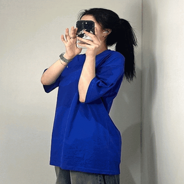 프리미엄 기본 면 티 반팔 무지 티셔츠 5color 오버핏 빅사이즈 남녀공용 이너 블랙 블루 퍼플 핑크 화이트