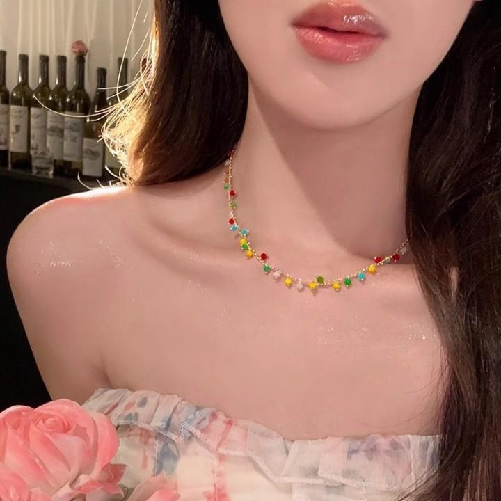 여성 비비드 레인보우 비즈 구슬 목걸이