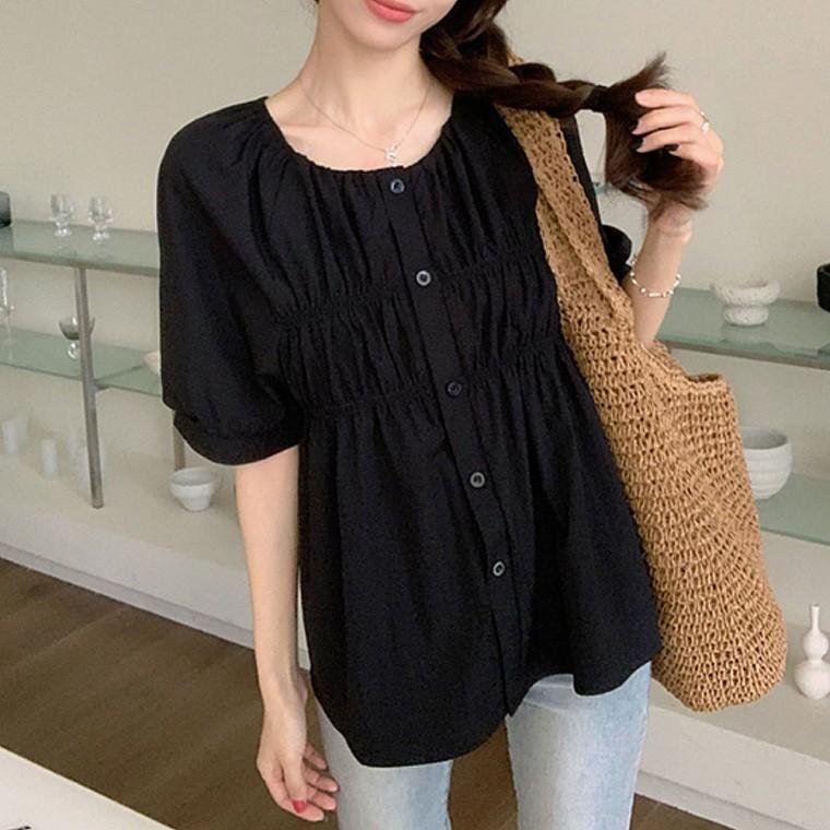 노카라 플레어 셔링 여성 셔츠 블라우스 여름 유행