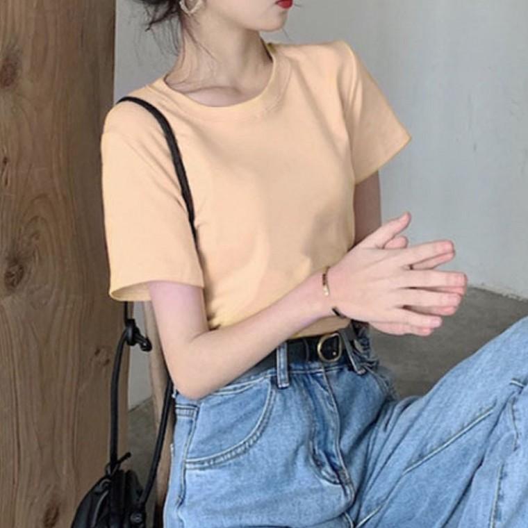 무지 여름 라운드 기본 캐주얼룩 티셔츠 반팔티 여자
