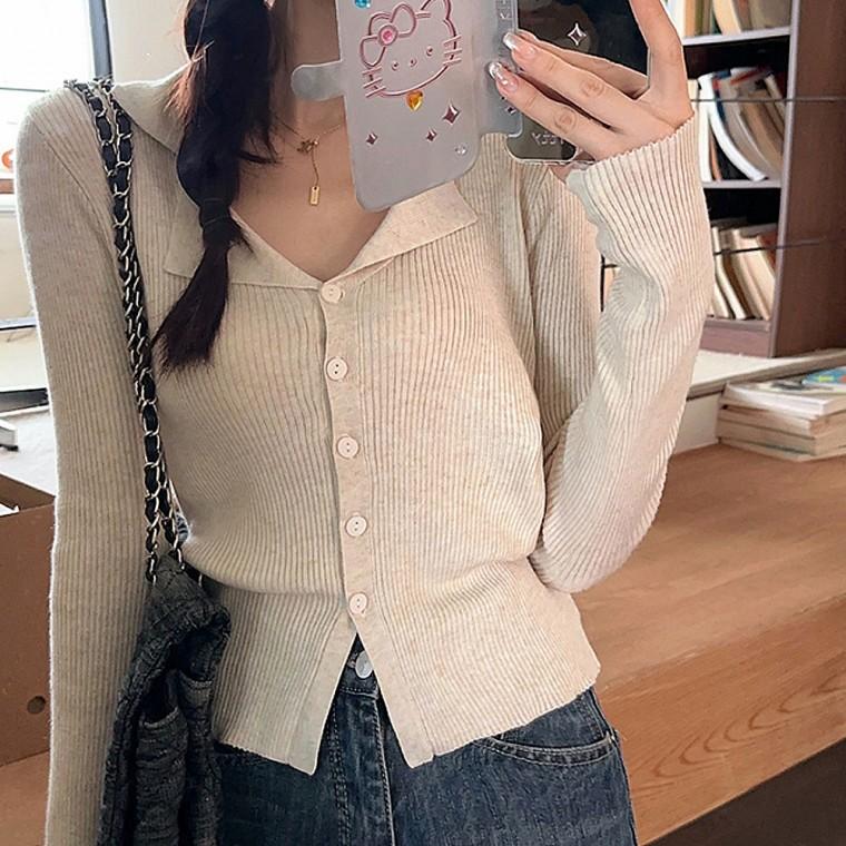 카라 가디건 겉옷 캐주얼 페미닌 골지 인기 니트 여성